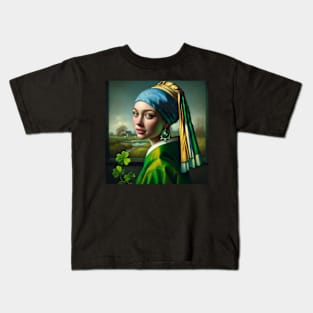 St. Paddy's Pearl: Girl with a Pearl Earring St. Patrick's Day Celebration Kids T-Shirt